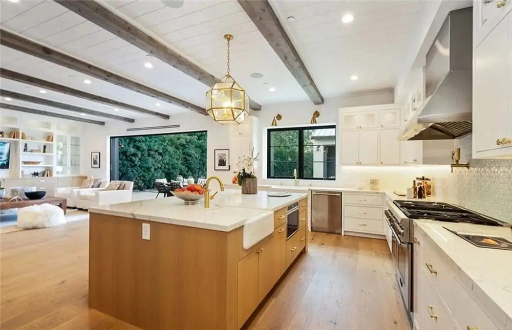 Large kitchen space with lights