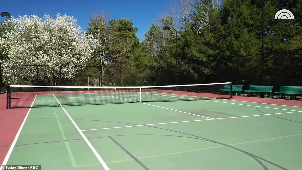 A tennis court with trees in the background

Description automatically generated with medium confidence