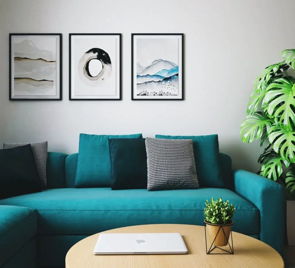 Living Room With A Green Couch