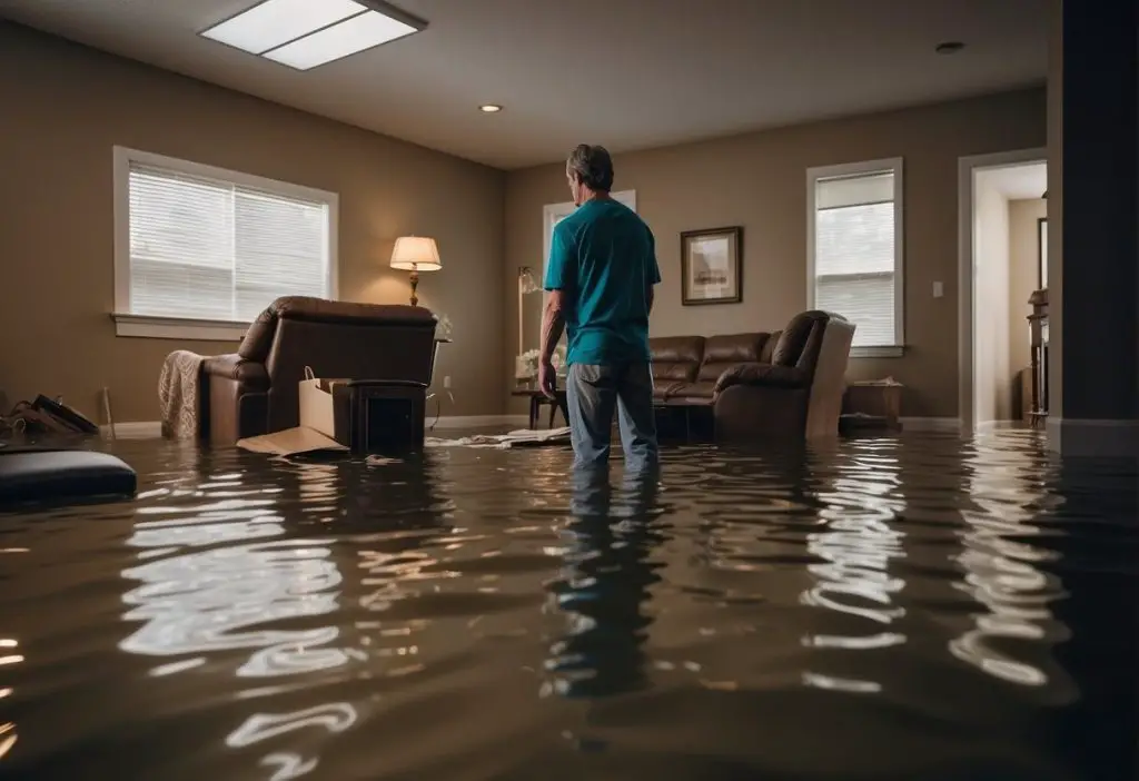 Man Standing In A Flooded living Room